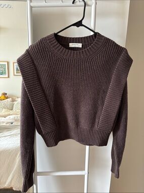 Babaton Chocolate Brown Ribbed Crewneck Sweater